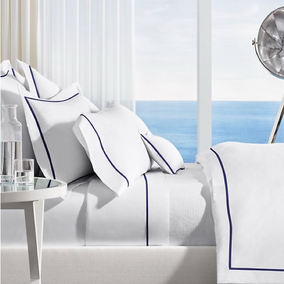 Ralph Lauren Home Organic Cotton Percale Palmer Queen Flat Sheet, Polo Navy, NEW - Picture 1 of 8